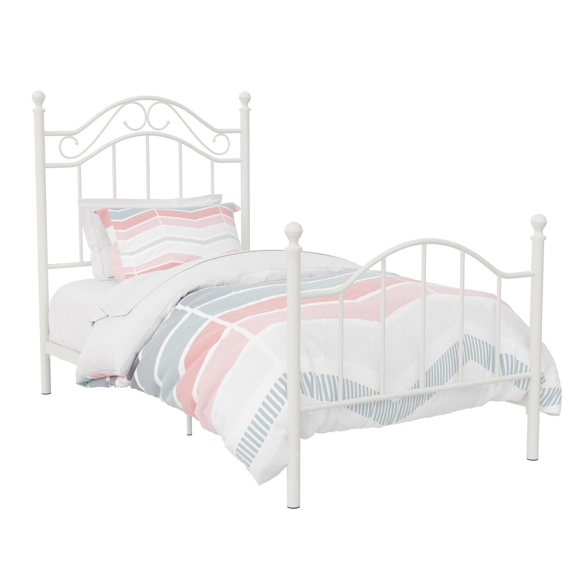 Mainstays Traditional Metal Bed Frame with Headboard and Footboard, Twin, White