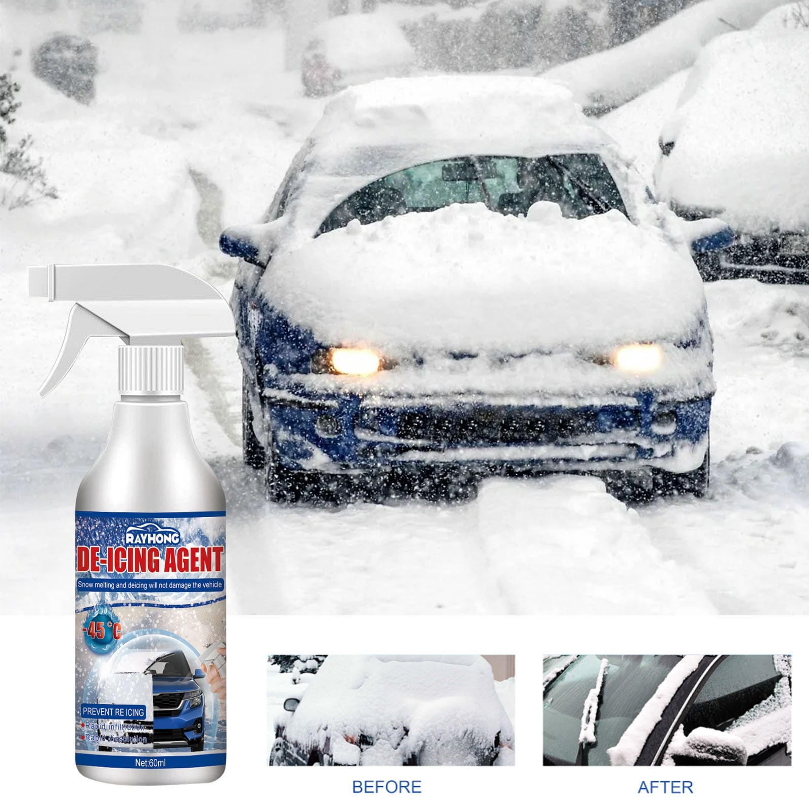 Banghong 60ml Snow Melt Spray De-Icer,Defroster Sprayer Glass De-Icer Ice Melt Antifreeze Snow Melt