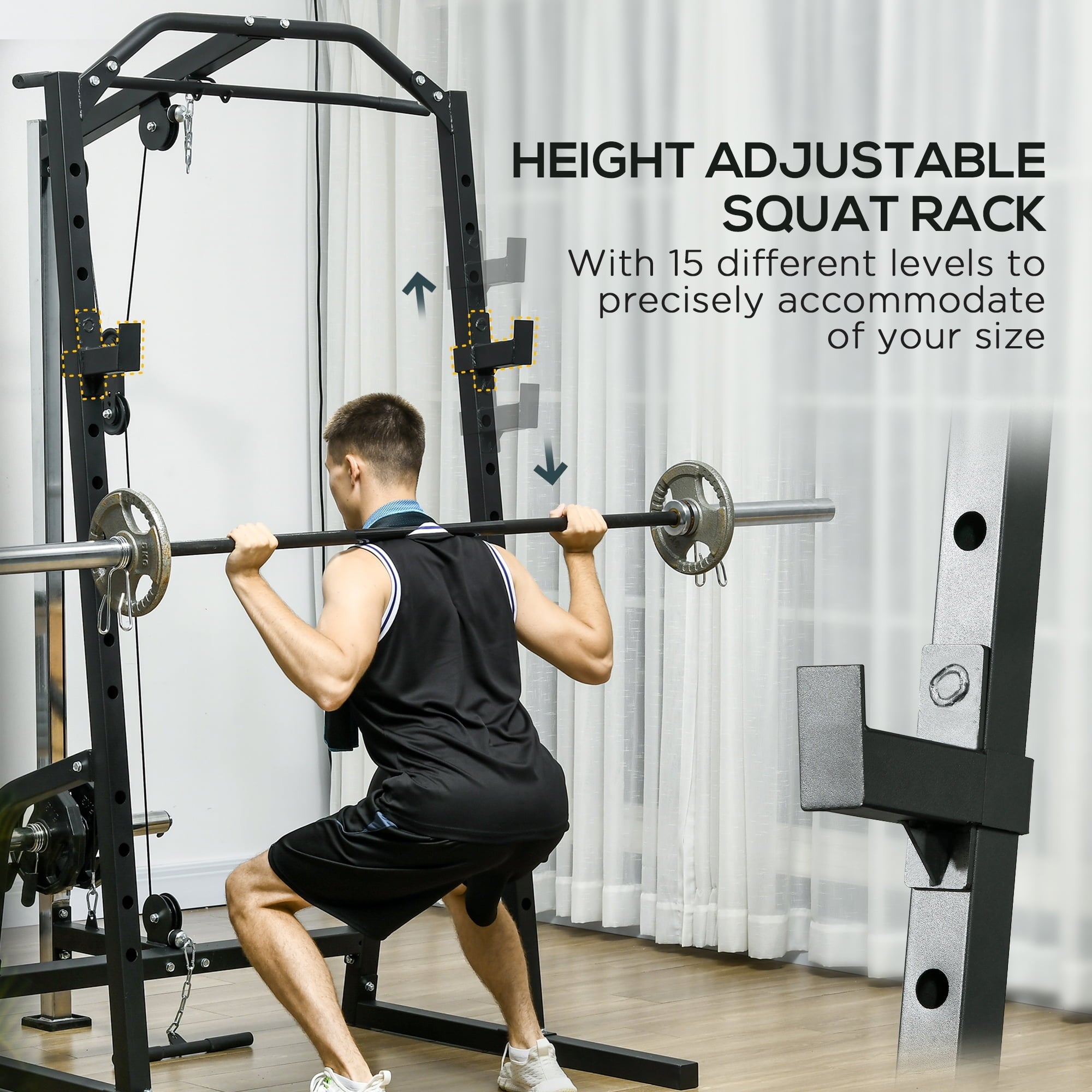 Soozier Power Cage with Pulley System, Squat Rack, Pull up / Push up Stand