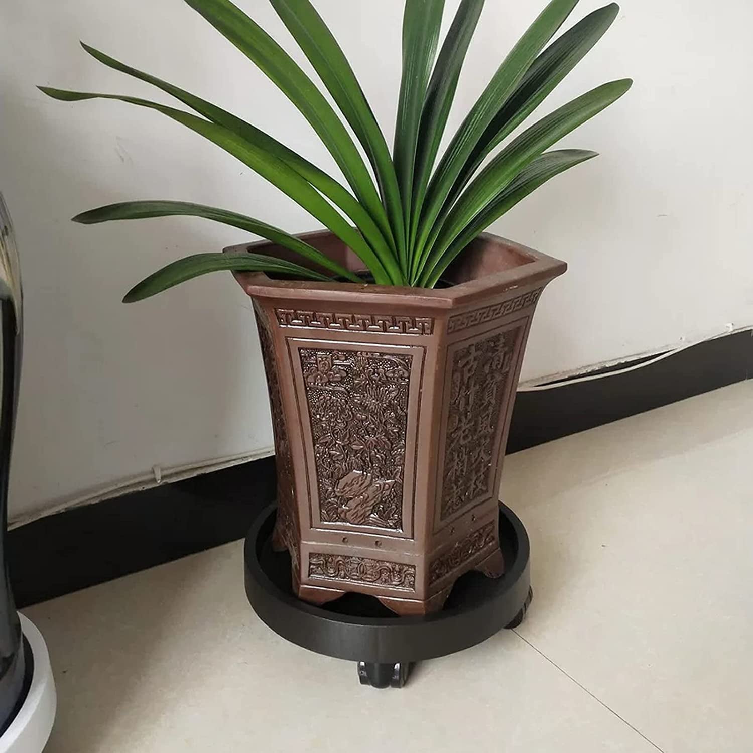 BAODELI 2 Pack of 14 inch Heavy Duty Plant Caddy with Wheels,Rolling Plant Stand Pot Trolley,Wheeled Planter Saucer Tray,Potted Flower Mover Dolly with Casters Round Coaster for Indoor Outdoor（Black）