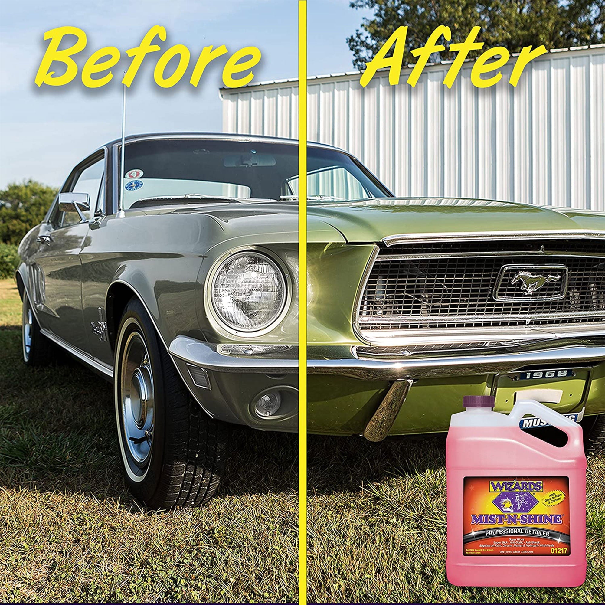 Wizards Mist-N-Shine Professional Detailer - Multi-Use Glass Cleaner and Scratch Remover for Vehicles - Adds Gloss to Paint, Chrome and Glass - 1 Gallon Refill for Spray Bottle -