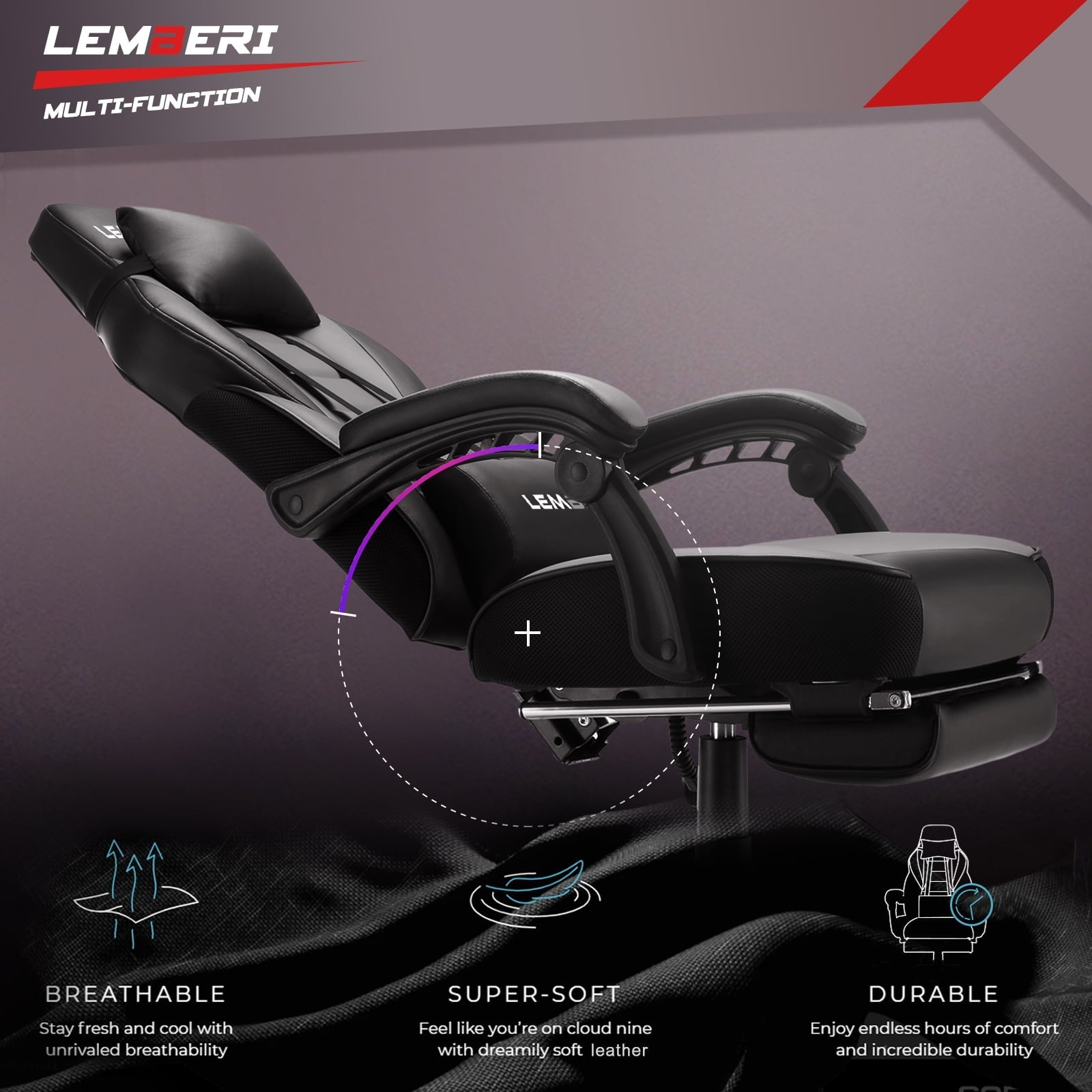 Waleaf Gaming Chair with Lumbar Massage, Ergonomic Gamer Gear Gaming Chair with Footrest