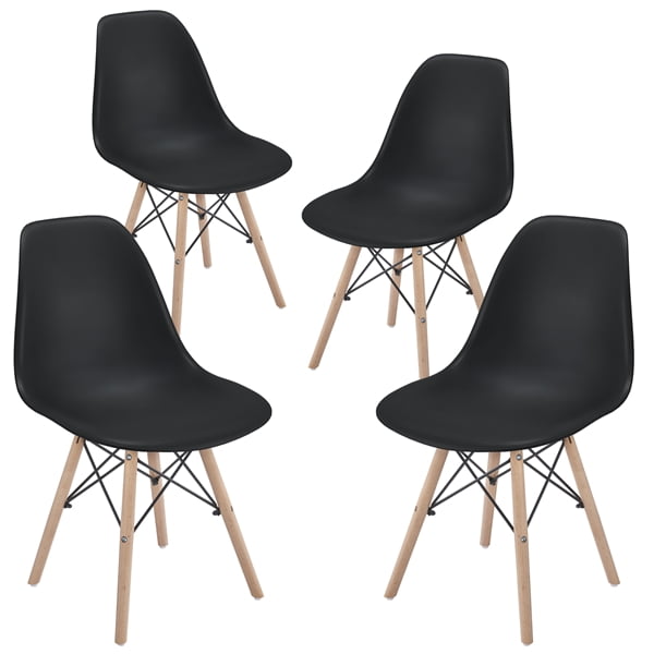 Yaheetech Set of 4 Modern Dining Chairs with Natural Beech for Kitchen Dining Bedroom Living Room, White