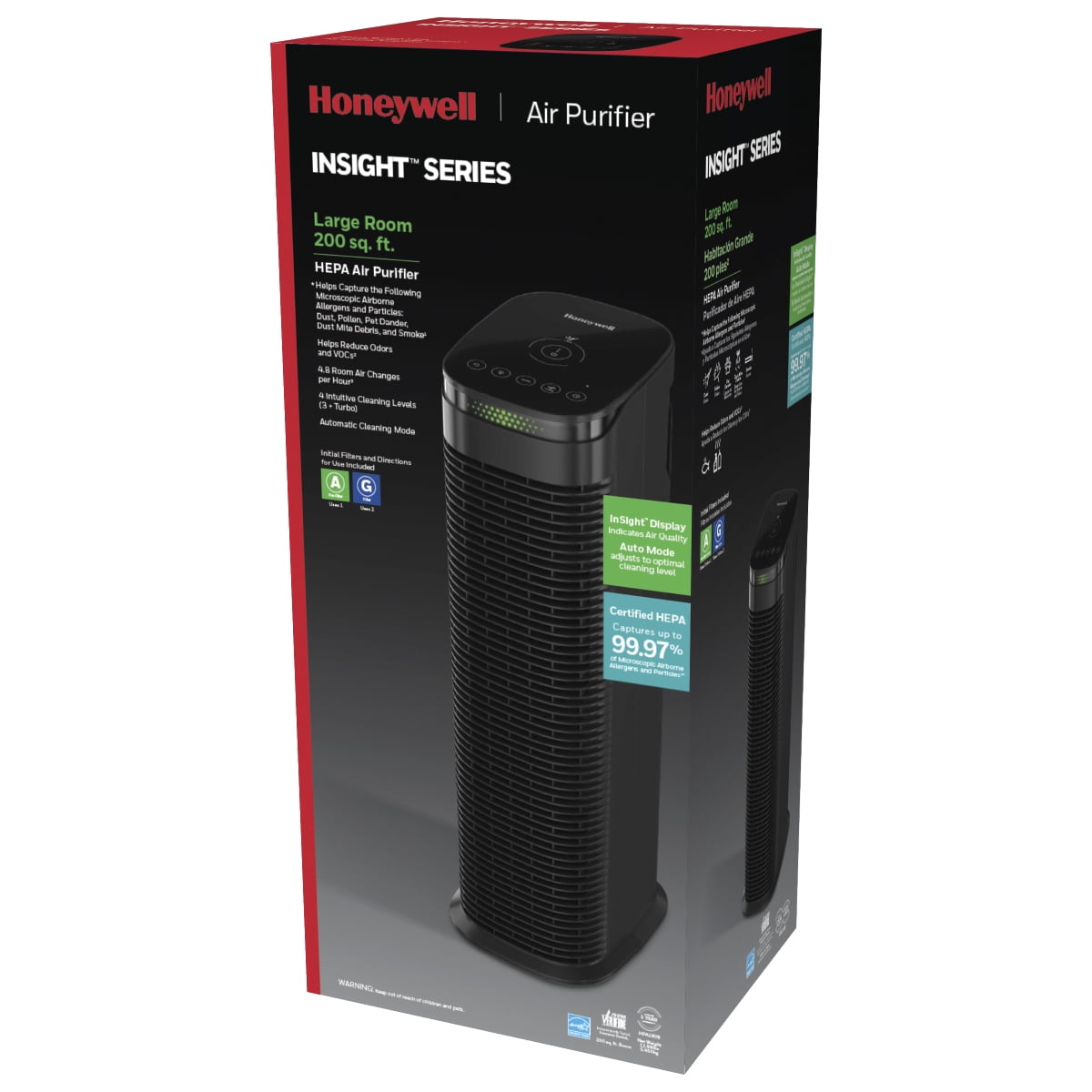 Honeywell Allergen Plus HEPA Air Purifier Allergen Reducer 200 sq ft Wildfire/Smoke, Pollen, Pet Dander, Dust, HPA180