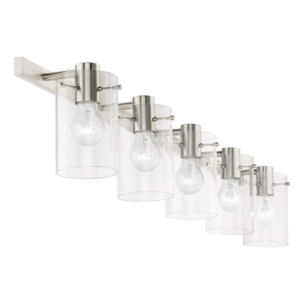 Munich 42 in. 5-Light Brushed Nickel Vanity Light with Clear Glass
