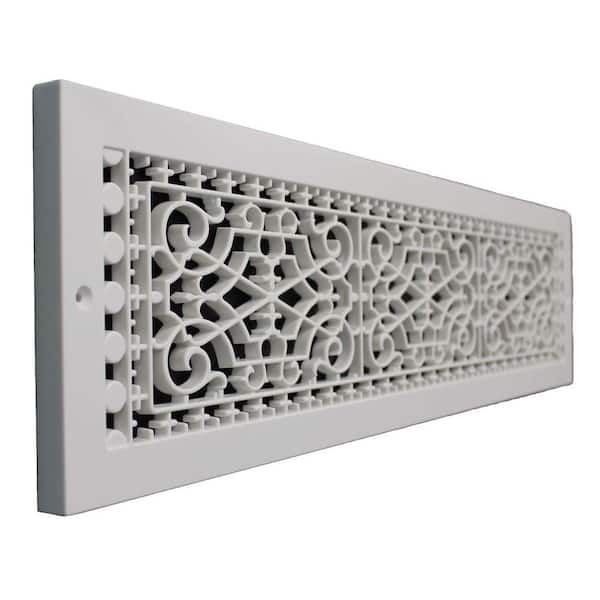 Victorian Base Board 30 in. x 6 in. Opening, 8 in. x 32 in. Overall Size, Polymer Decorative Return Air Grille, White