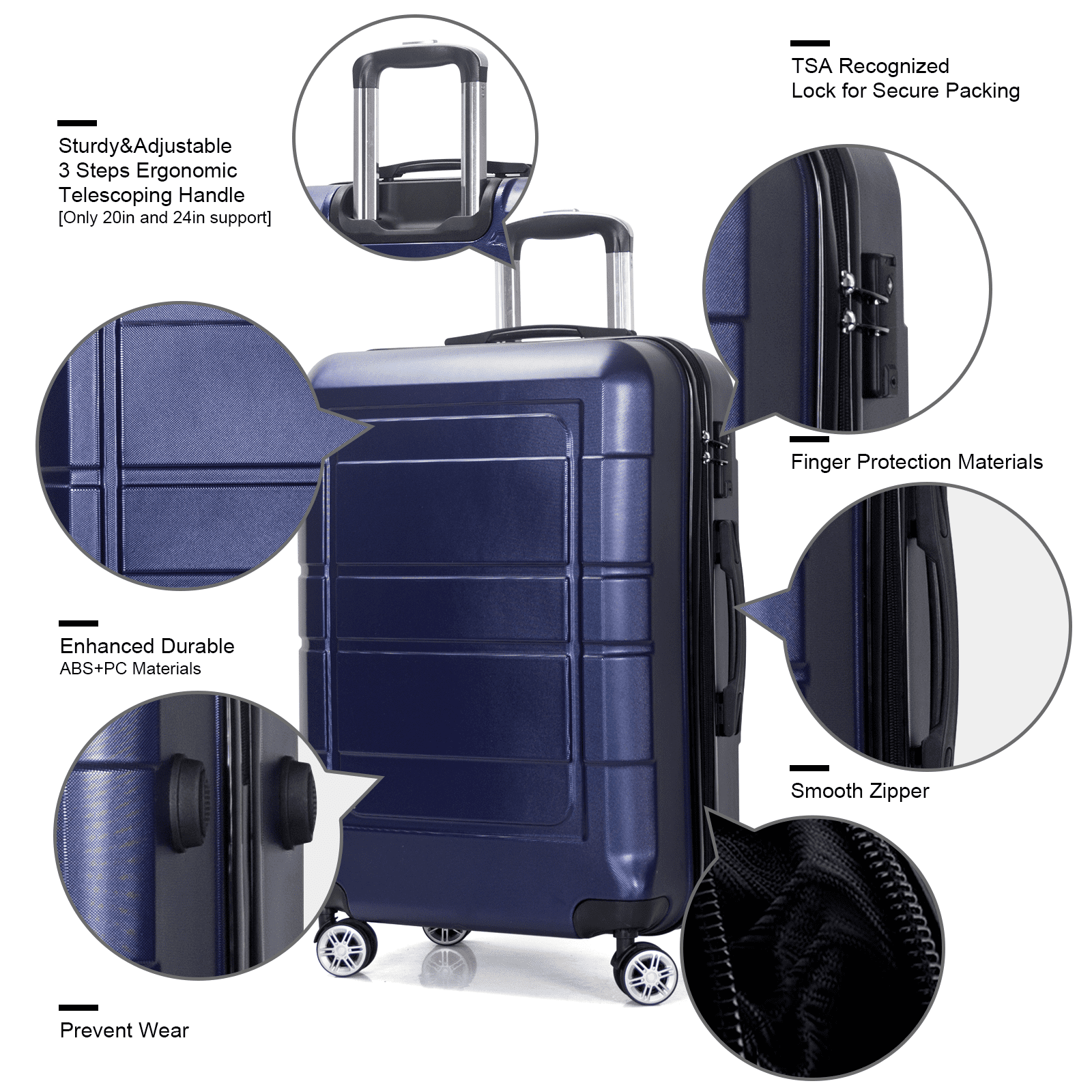 AEDILYS 3 Piece Suitcase Luggage Set - Blue