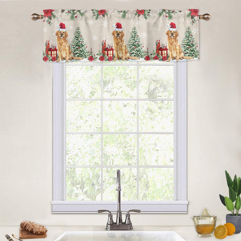 Skearow Thermal Insulated Kitchen Valance Christmas Cafe Tier Scarf Xmas Short Window Curtain Rod Pocket Half Window Drapes Slot Top Curtain Panel Style-C 2pc-Tier Curtain: W:27.5''x H:24''