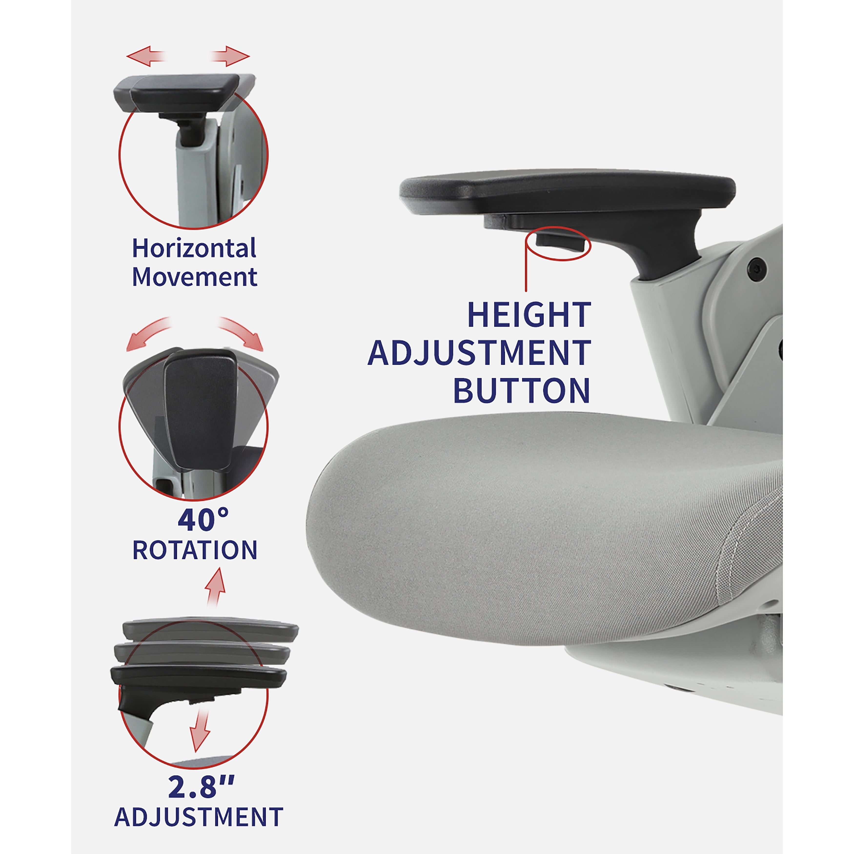 Furniture of America Inek 23.6 in Executive Chair with Adjustable Height & Swivel, 225 lb. Capacity, Gray