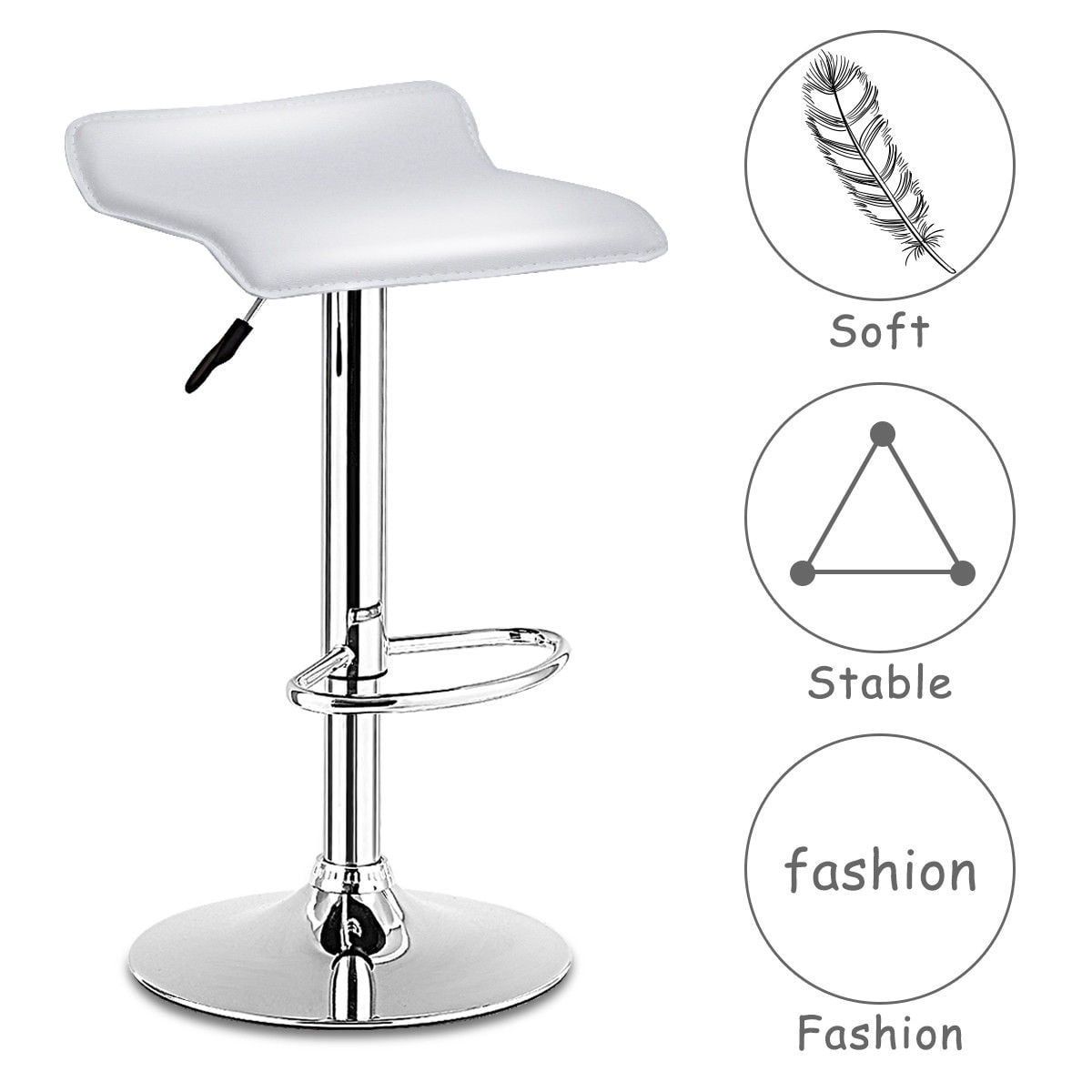 Costway Set of 2 Swivel Bar Stools Adjustable PU Leather Backless Dining Chair White Low Back