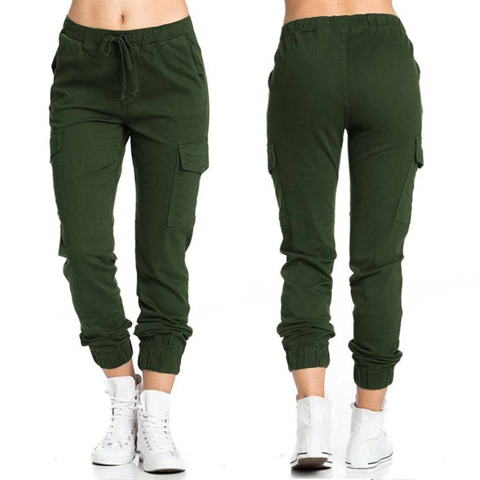 Plus Size Pants for Women Pants with Pockets 1170# Women Cargo Pants Solid Strap Loose Multi-s Casual Pants Fashion Women Drawstring Elastic Waist Pants