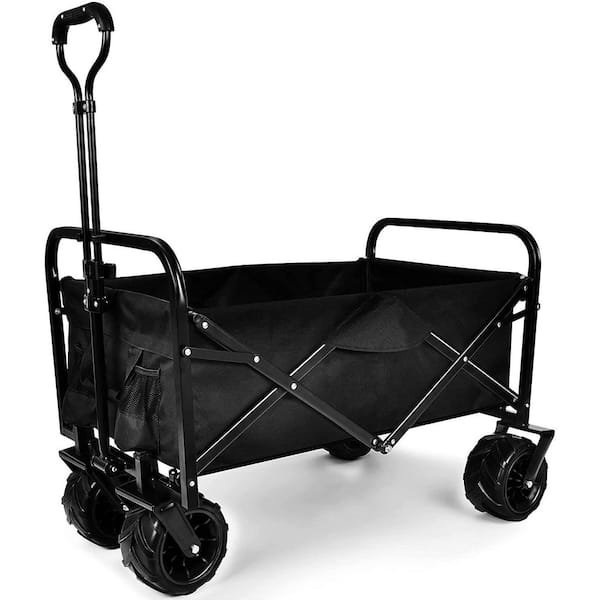 Capacity 2 cu.ft. Black Steel Heavy Garden Cart with All-Terrain Wheels, Adjustable Handles and Double Fabric