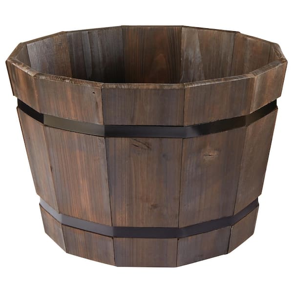 20 in. Orinda Large Black Wood Barrel Planter (20 in. D x 13 in. H)