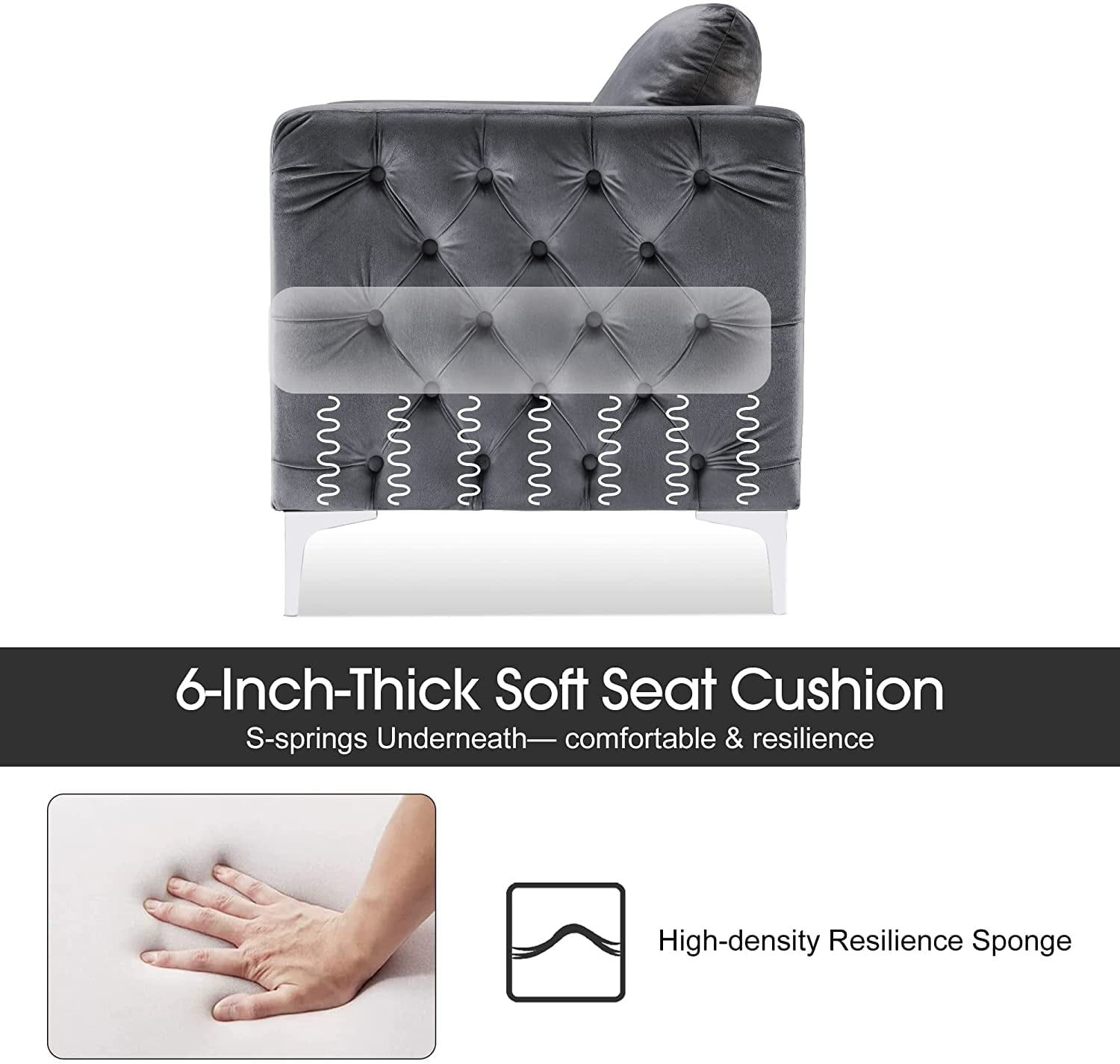 Mcombo Velvet Accent Club Chair, Single Sofa Chair, Armchair 4066 (Grey)