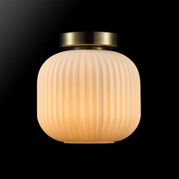 8 in. 1-Light Matte Brass Flush Mount Ceiling Light with Frosted Ribbed Glass Shade