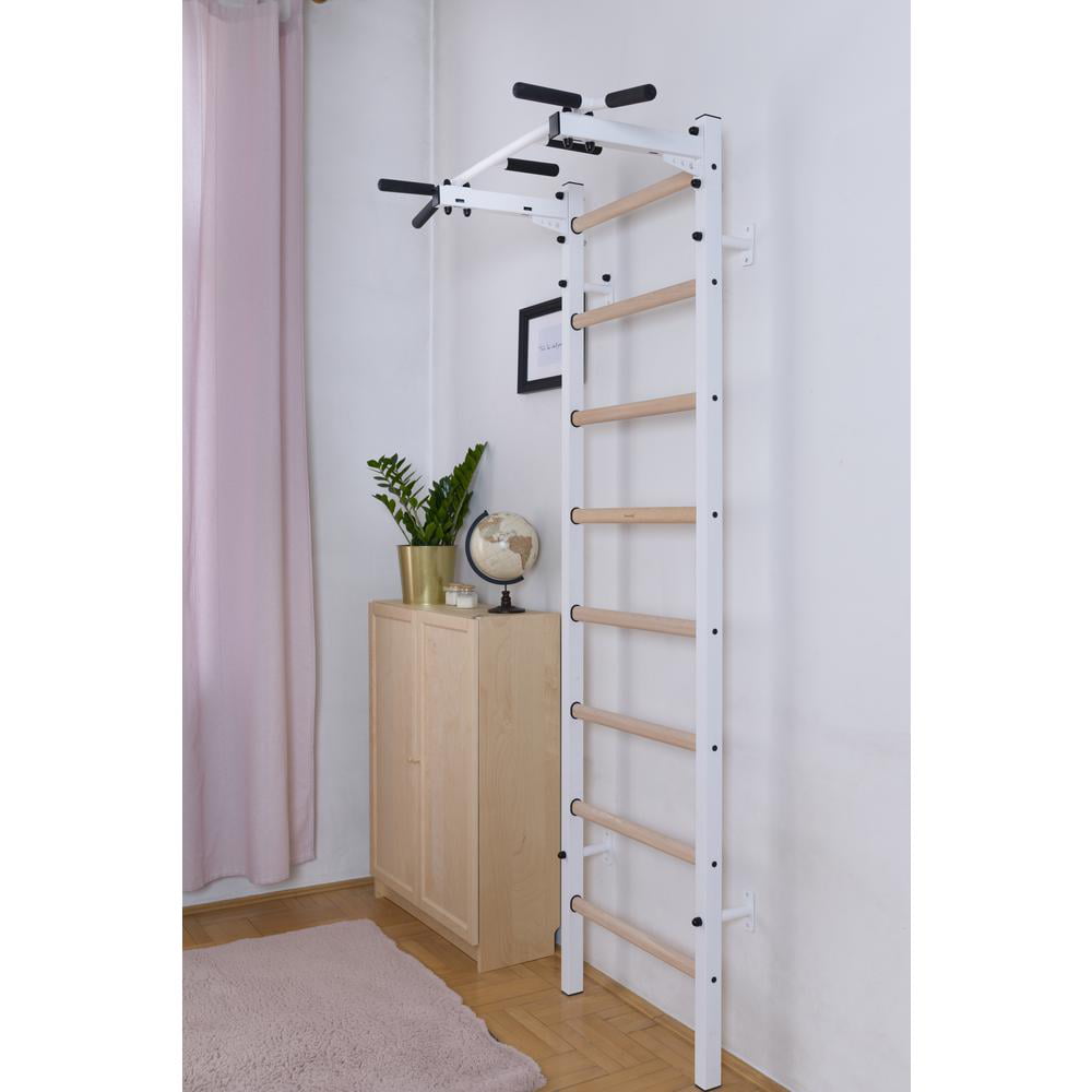 BenchK 221 White Wall bars with fixed steel 6-grip pull-up bar