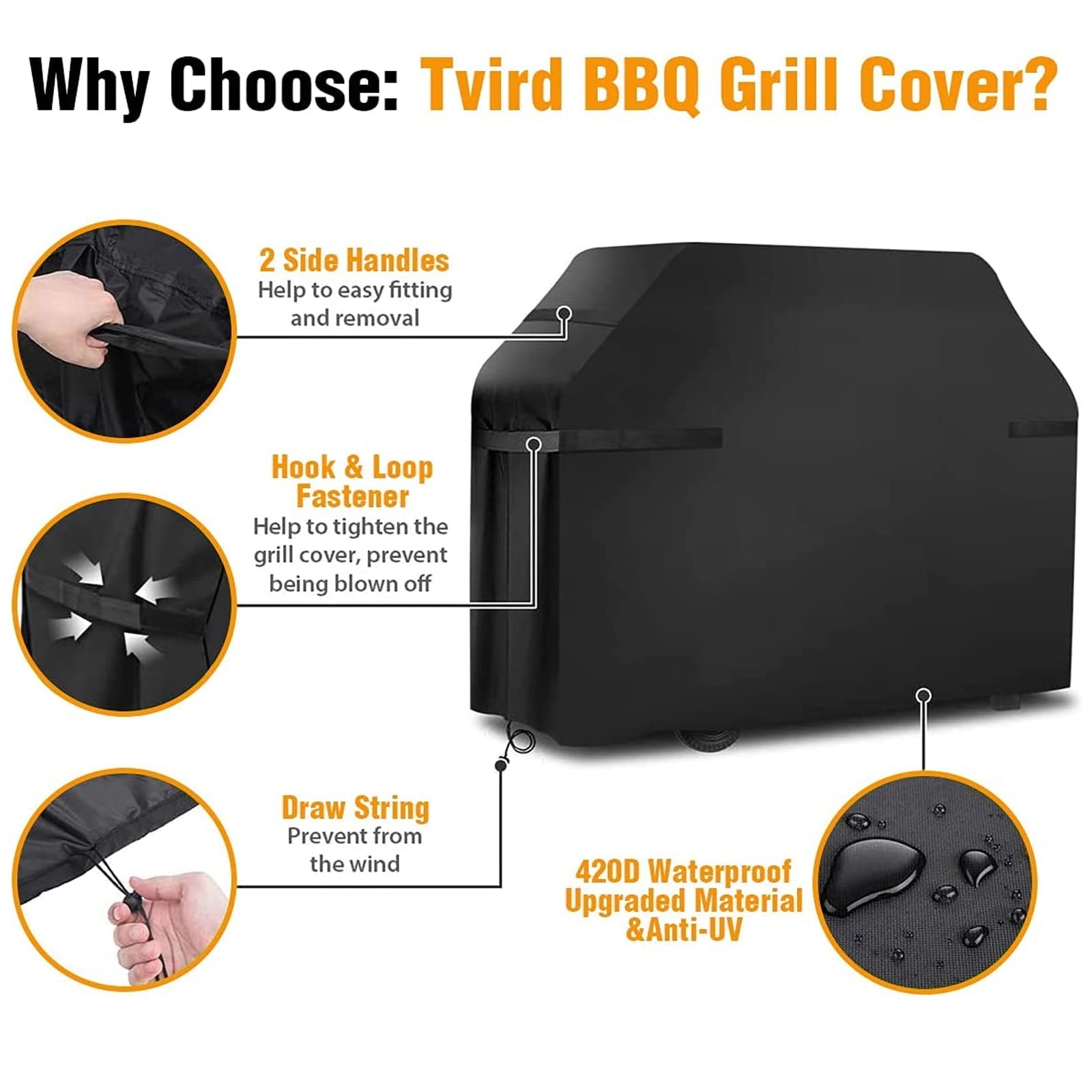 Tvird Heavy Duty BBQ Grill Cover, Durable 420D Nylon Fabric, Fits Grills of Weber Char-Broil