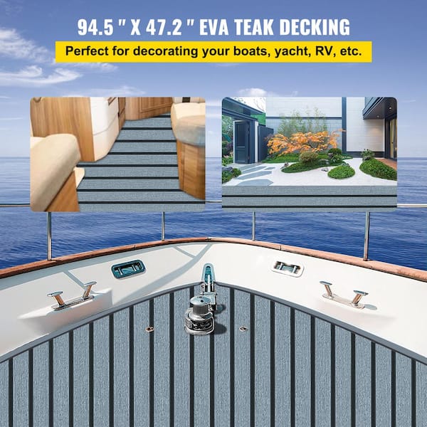 94.5 in. x 47.2 in. EVA Foam Faux Teak Boat Decking Sheet 5 mm Thick Non-Skid Self-Adhesive for Boat Flooring