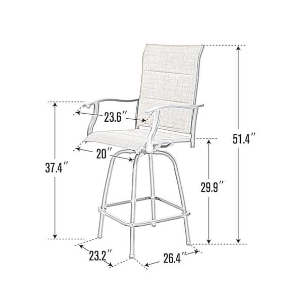 Black Padded Swivel Metal Outdoor Bar Stool With Arms (2-Pack)