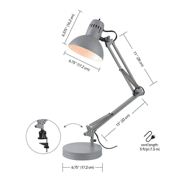Architect 28 in. Matte Gray Balanced Arm Desk Lamp with Interchangeable Base and Clamp Arm Design