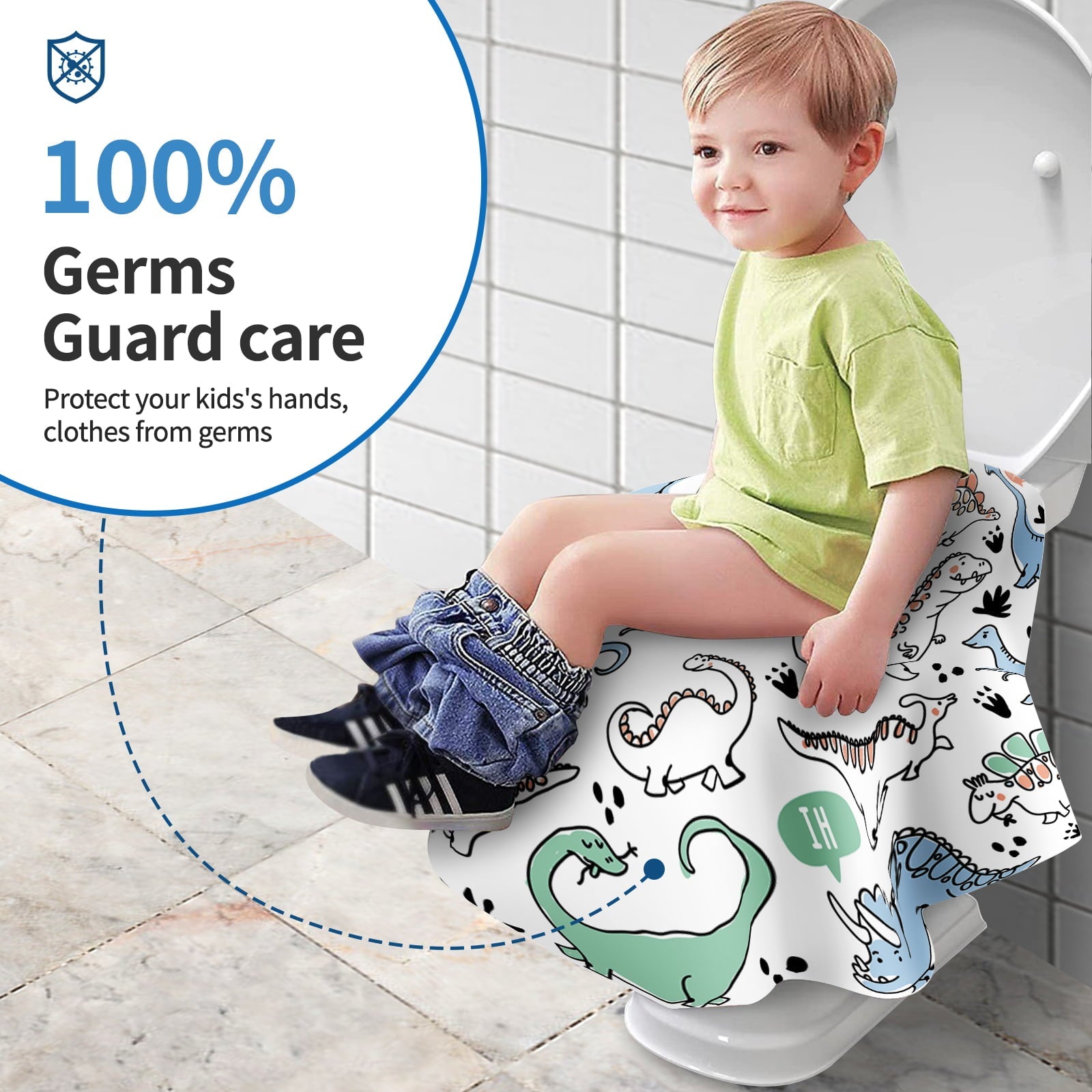 YIHATA Disposable Toilet Seat Covers - 20 Pack - Waterproof, Ideal for Kids and Adults – Extra Large, Individually Wrapped for Travel, Toddlers Potty Training in Public Restrooms (Dinosaurs)