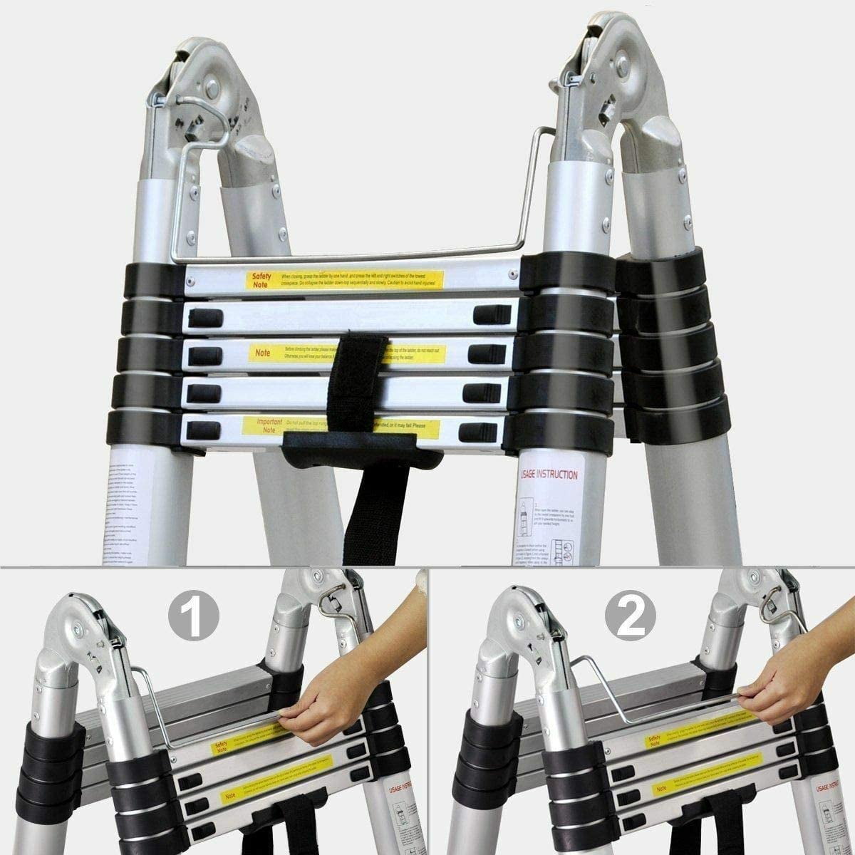 Bowoshen Telescopic Loft Ladder 16.5Ft Extendable Collapsible Step Ladders Securing Bolt 330lb Loading EN131 Certified