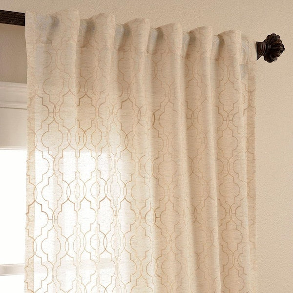 Saida Natural Geometric Embroidered 50 in. W x 108 in. L Rod Pocket Sheer Curtain (1 Panel)