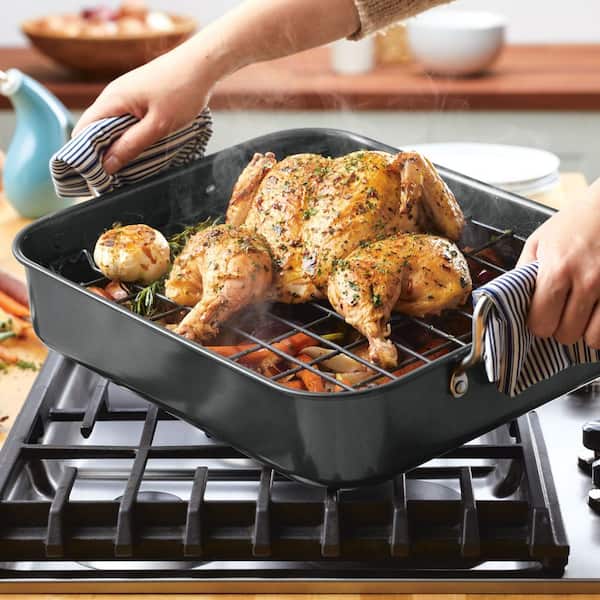 11 qt. Gray Steel Roasting Pan with Reversible Rack