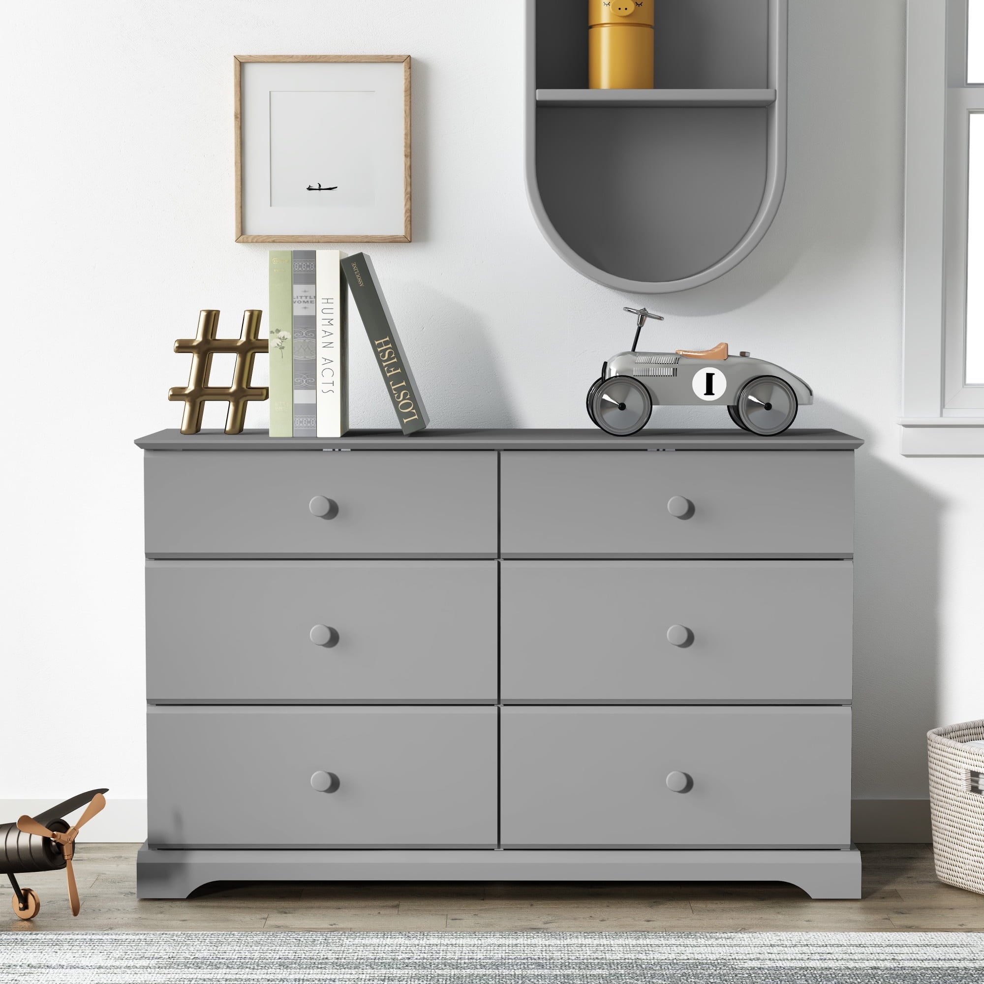 Campbell 6-Drawer Kids Dresser, Gray