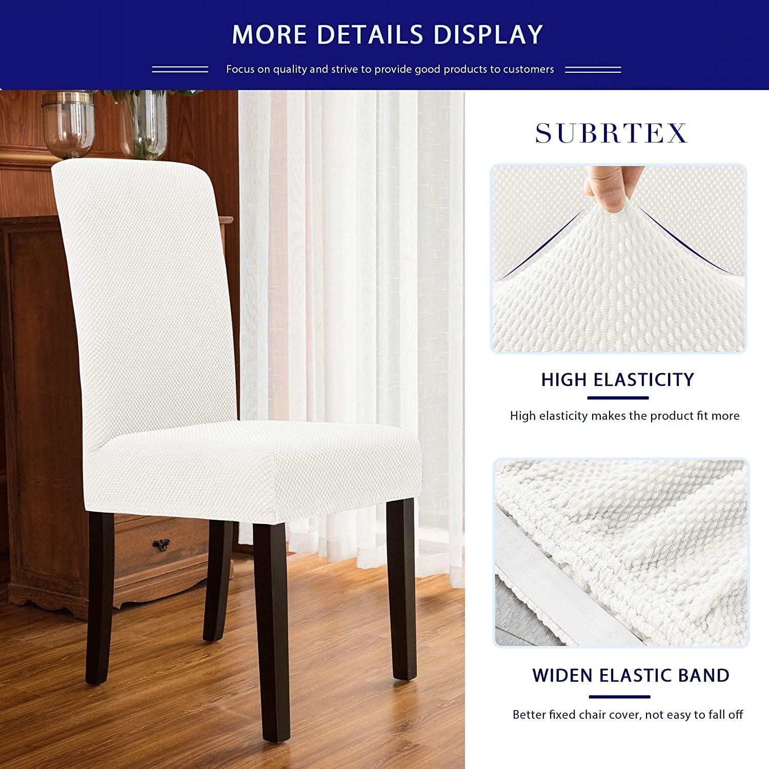 Subrtex Stretch Textured Grain Dining Chair Slipcover (Set of 4, White)