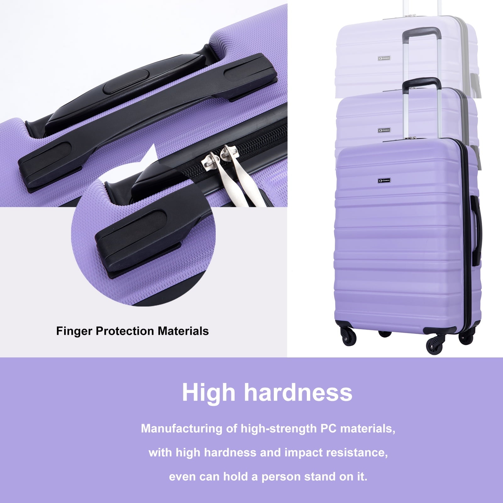 Tripcomp Hardshell Luggage Set 3-Piece Set (21/25/29) Lightweight Suitcase 4-Wheeled Travel Case(Purple)