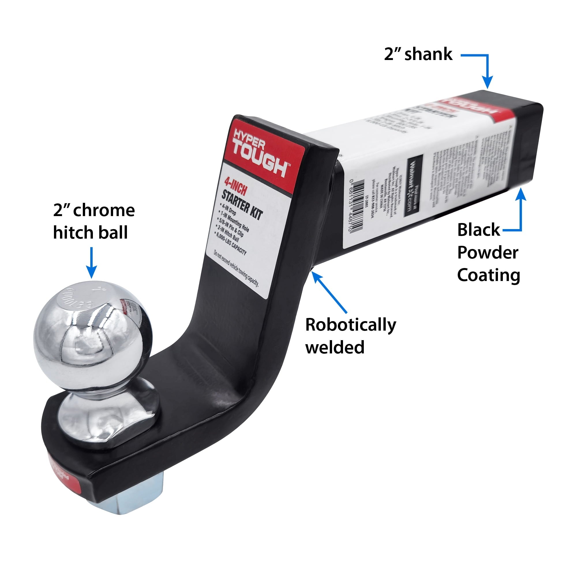 Hyper Tough Automotive 4 inch Starter Kit with 2 inch Hitch Ball