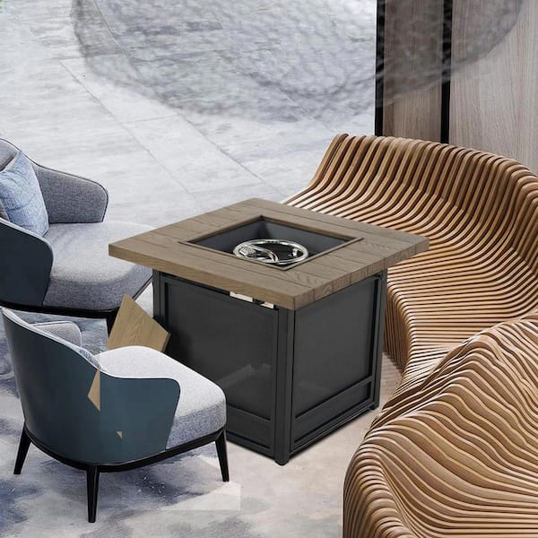 24.5 in. Brown Square Metal Propane Fire Pit Table with Volcanic Stone and CSA-Certified