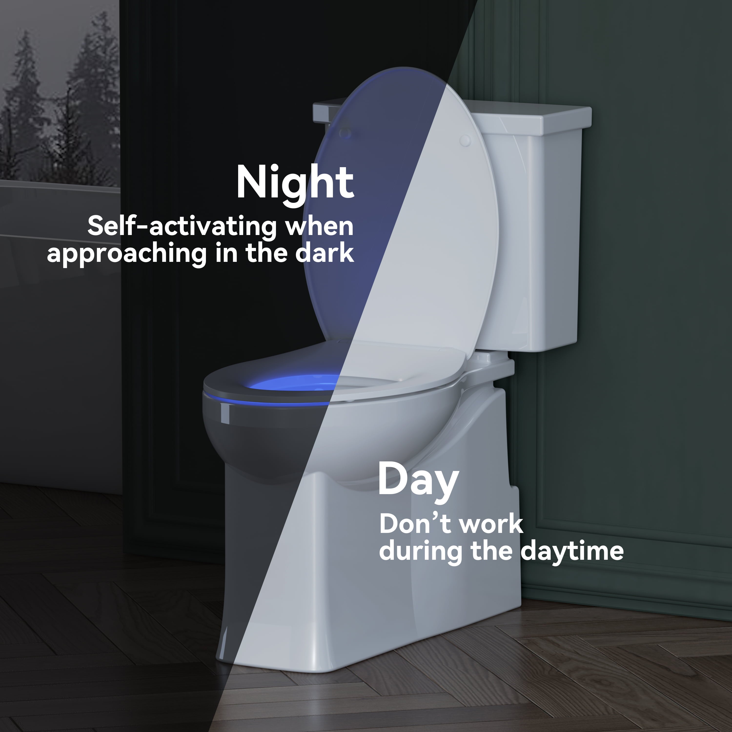 R&T Elongated Toilet Seat Soft Slow Close with Built-in Night Light White Plastic