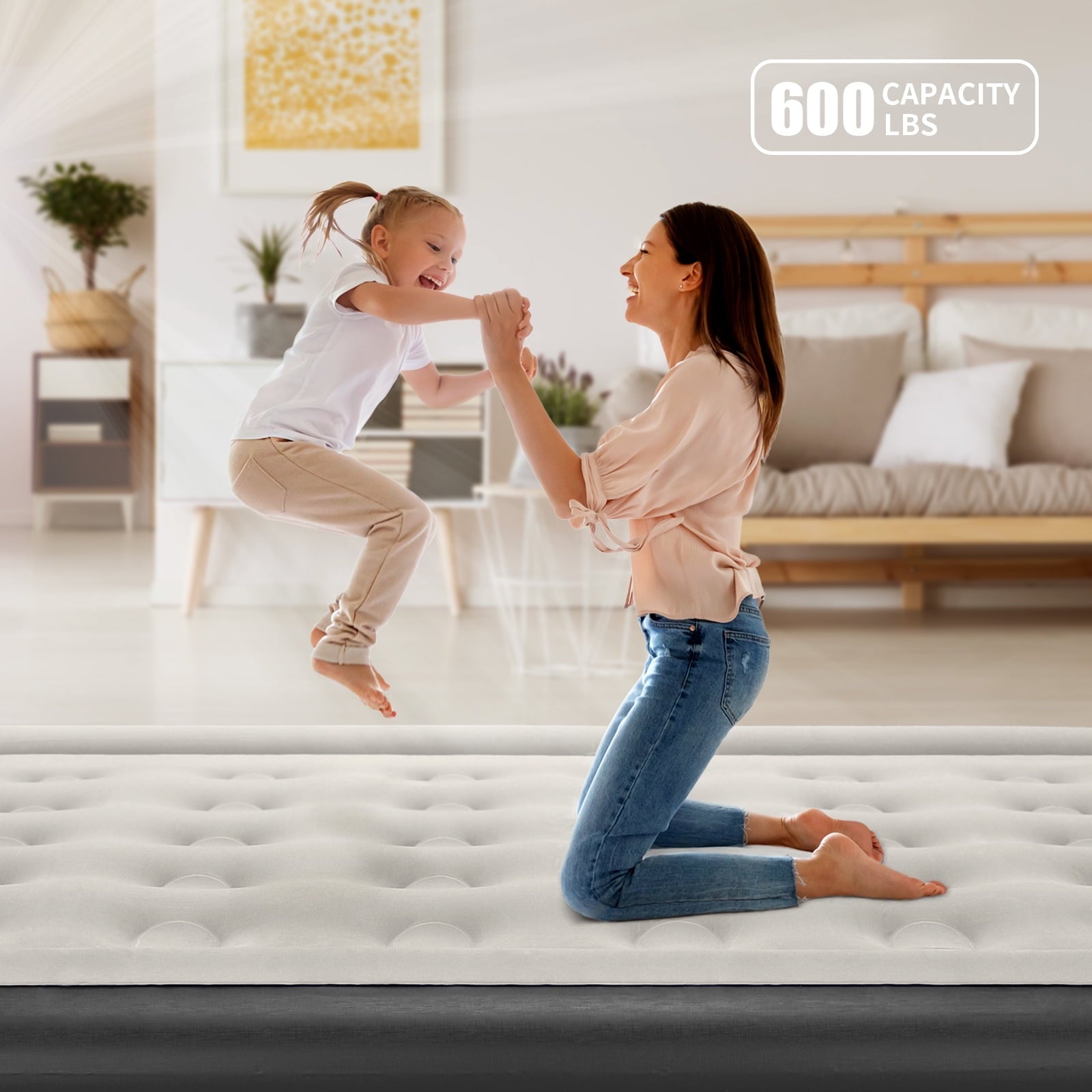 US 18 inch Queen Size Air Mattress with Built-in-Pump, Black