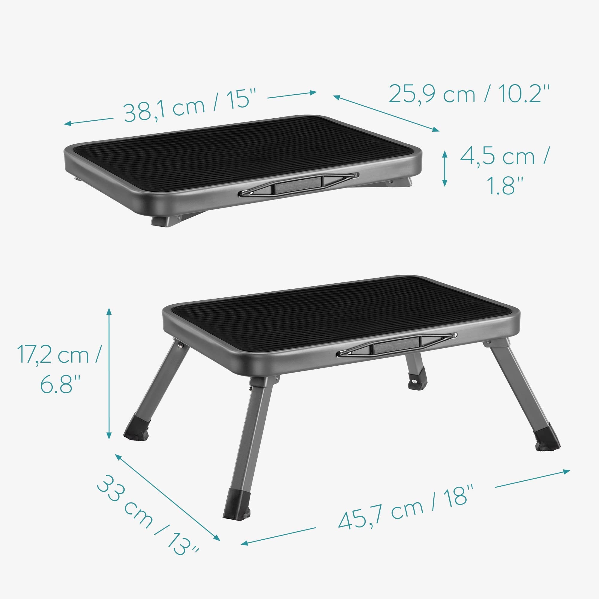 Metronic 1 Step Stool, Step Ladder, Black Anti-Slip Foot Folding Stool, Holds Up To 330 lbs