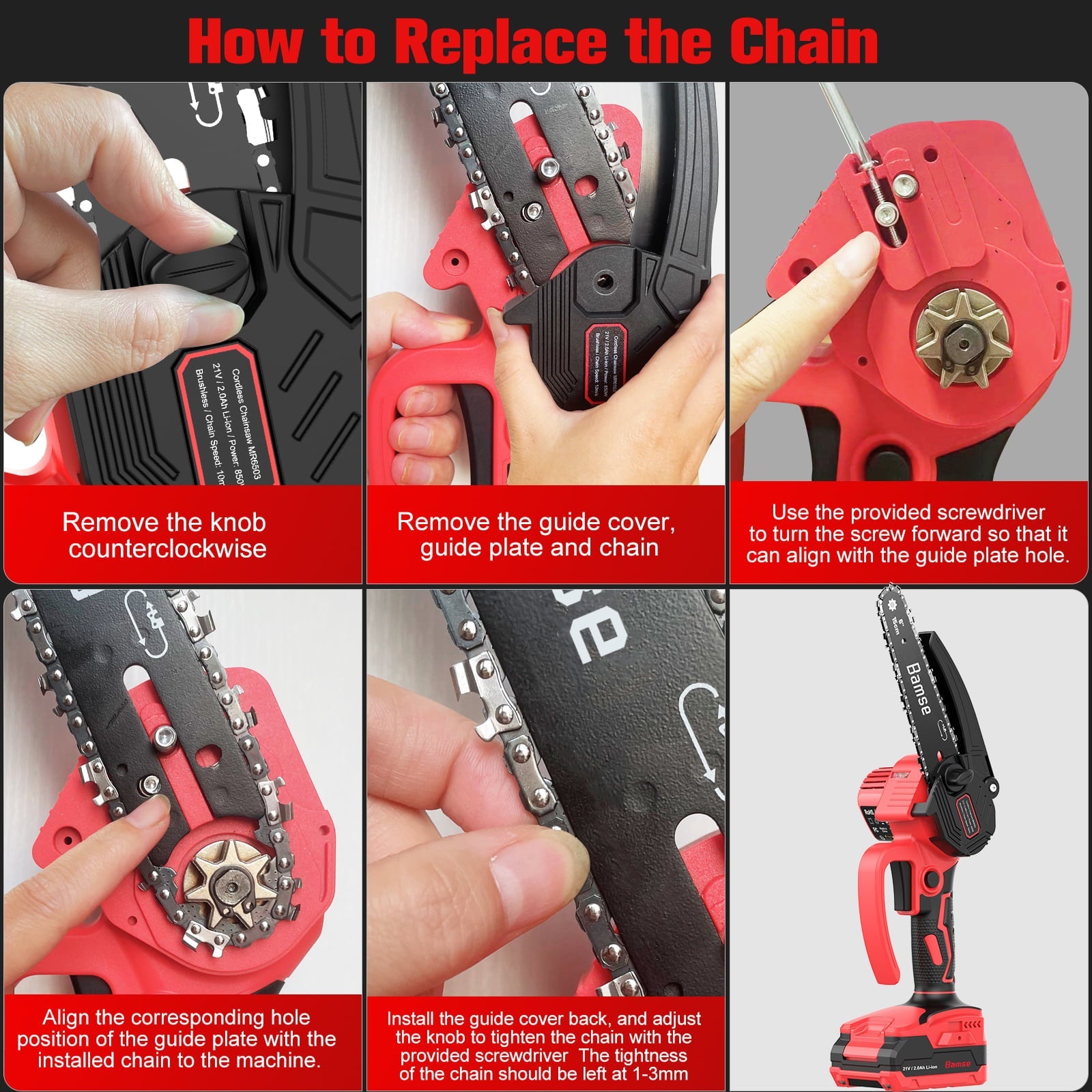 Bamse 6 inch Mini Chainsaws Battery Power 21V, Compact Cordless Handheld Electric Chainsaw Brushless Portable Small Chain Saw for Tree Branches