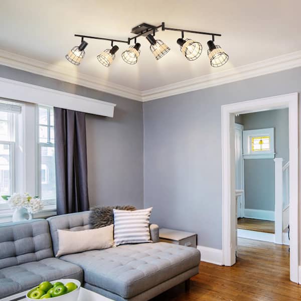 4 ft. 6-Head Balck LED Hard Wired Track Lighting Kit with Step Head