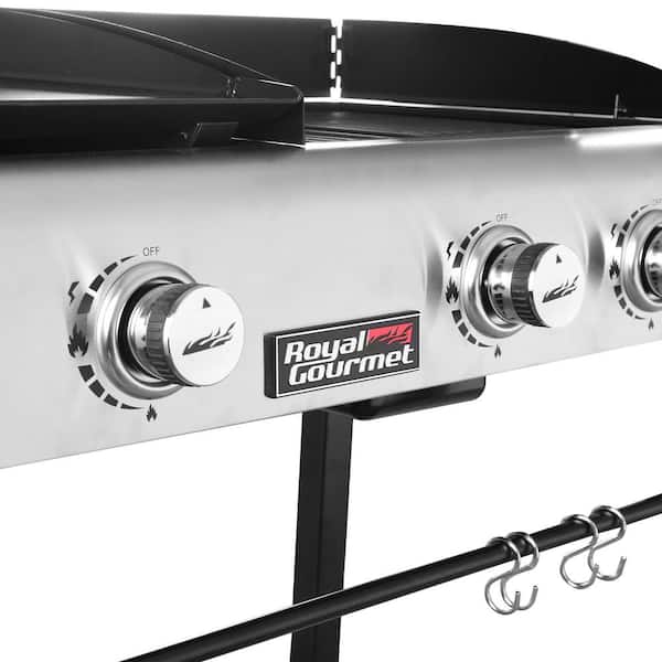 4-Burners Portable Propane Gas Grill and Griddle Combo Grills in Black with Side Tables with Cover