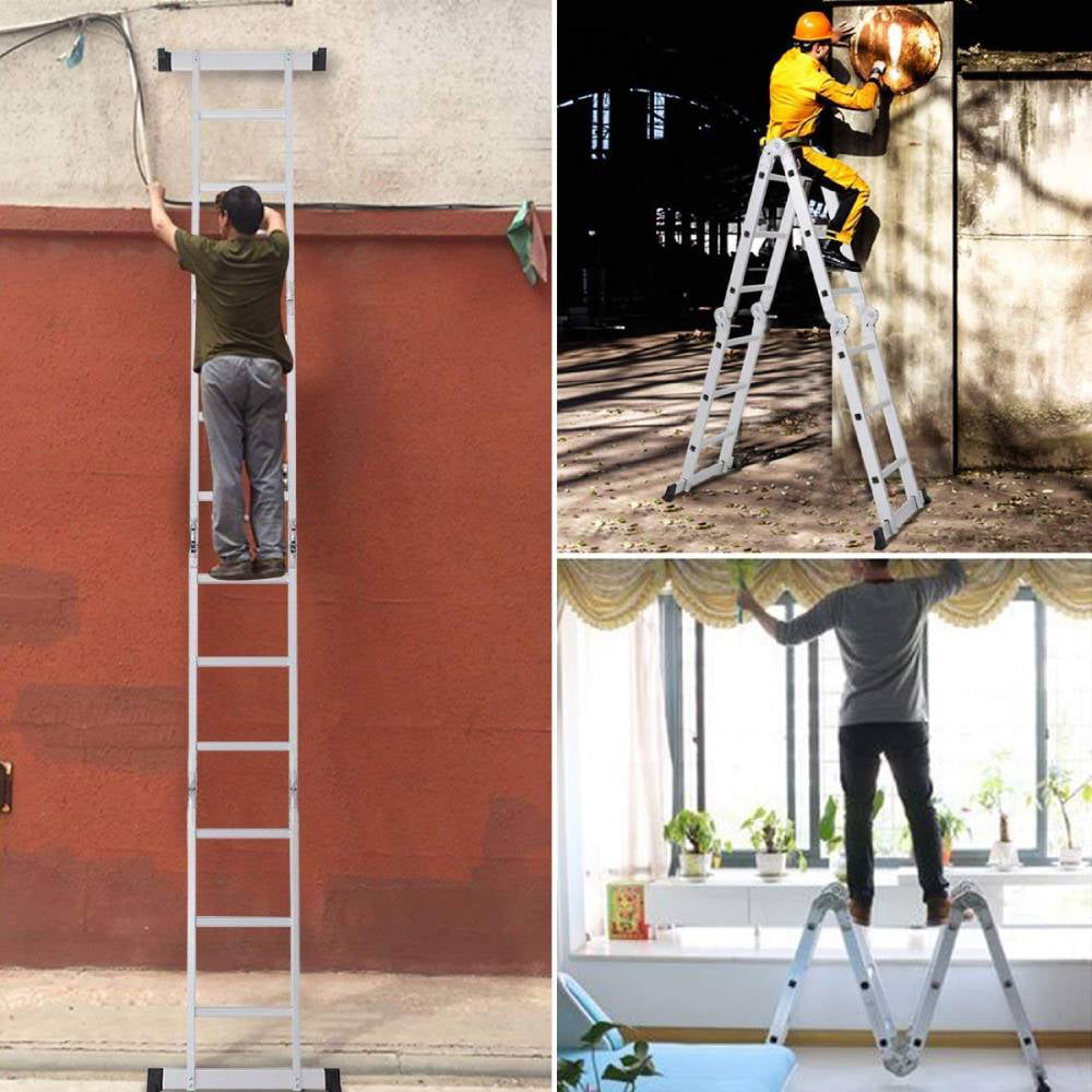 Ktaxon 12.5ft 7 in 1 Multi-Purpose Scaffold Ladder, Folding Aluminium Extension Ladder,  EN 131 Standard, 330lbs Capacity