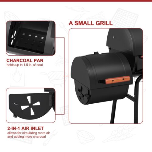 Royal Gourmet Charcoal Grill w/ Offset Smoker Wood-Painted Side & Front Table