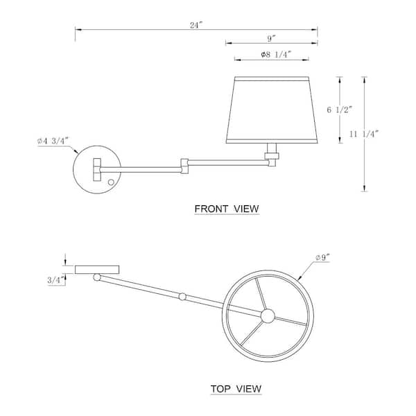 1-Light Black Plug-In Swing Arm Wall Lamp with Linen Shade Set of 2
