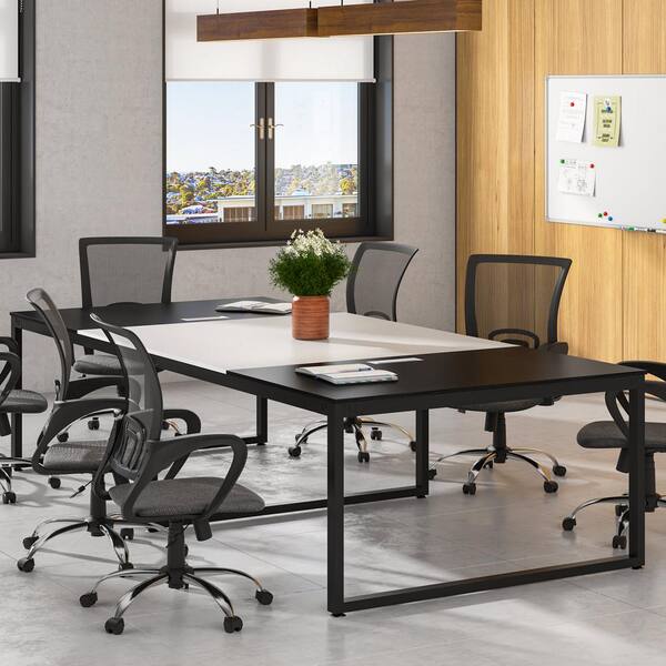 Cassey 94.48 in. Rectangular Black/White Engineered Wood and Metal Computer Desk Conference Table Meeting Seminar Table