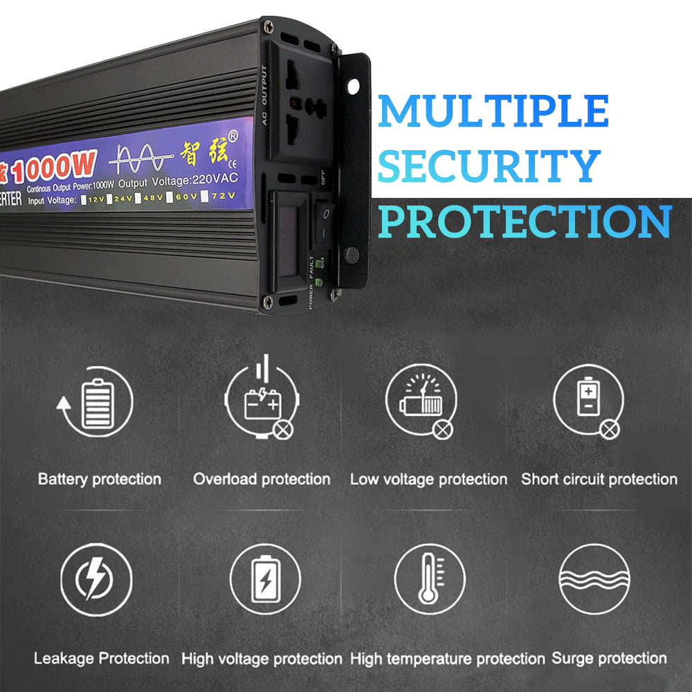 DFITO Car Power Inverter 1000W DC 12V to AC 110V Pure Sine Wave Solar Converter LCD