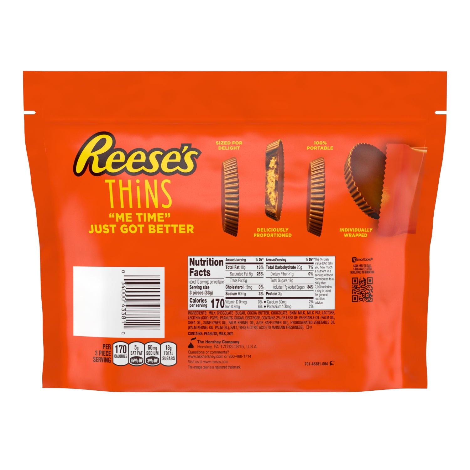 Reese's Thins Milk Chocolate Peanut Butter Cups Candy, Family Pack 12.03 oz