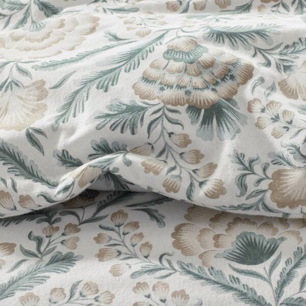 Company Cotton Jean Floral Velvet Flannel White Multi Cotton Queen Sheet Set