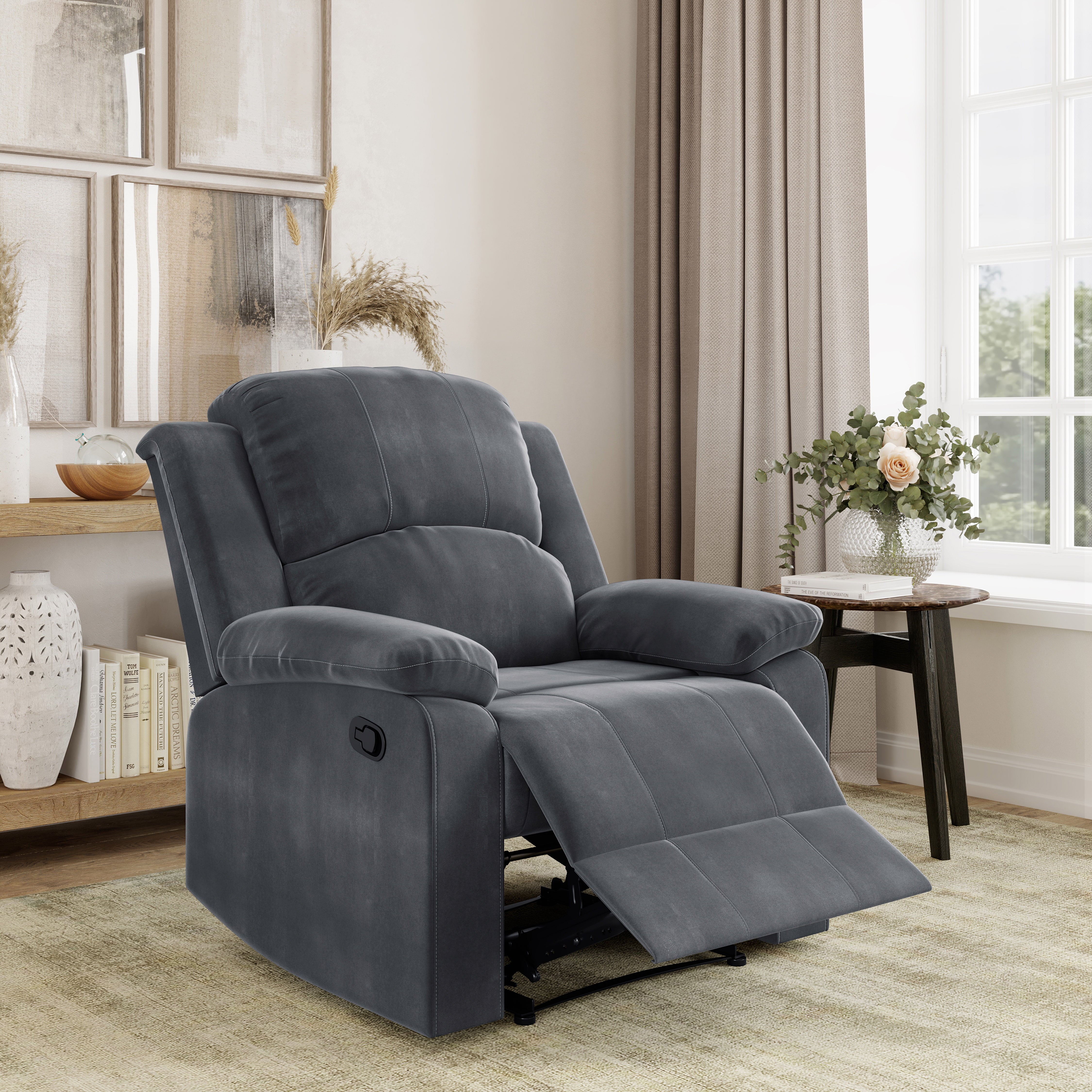 Lifestyle Solutions Reynolds Manual Standard Recliner, Slate Gray Microfiber