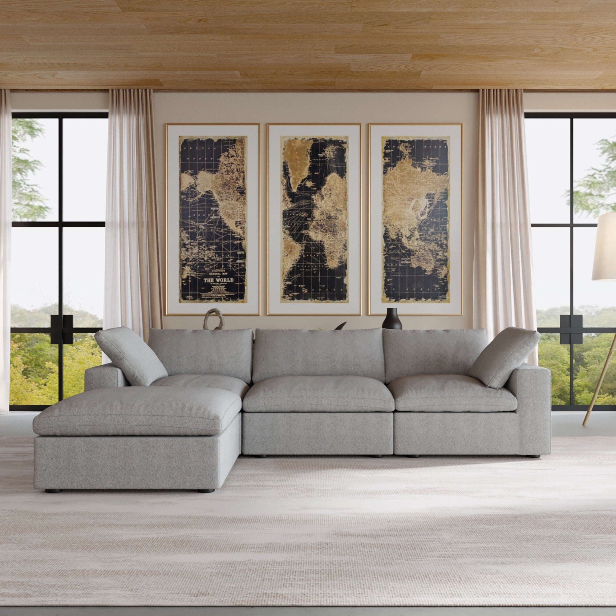 Magic Home Convertible Modular Sectional Sofa Couch,Modern Linen Fabric Sofa Free Combination Couch,L-Shaped Sofa 3-Seat Sofa with Ottoman for Living Room,Apartment and Small Space,Light Gray