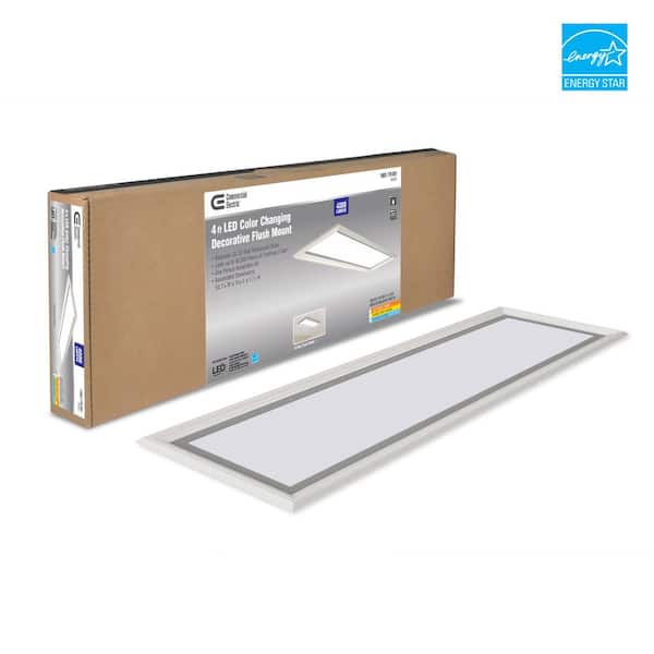 Augusta 50 in. x 15 in. Satin Nickel, White Frame CCT Selectable LED Flush Mount Ceiling Light 4000 Dimmable Lumens