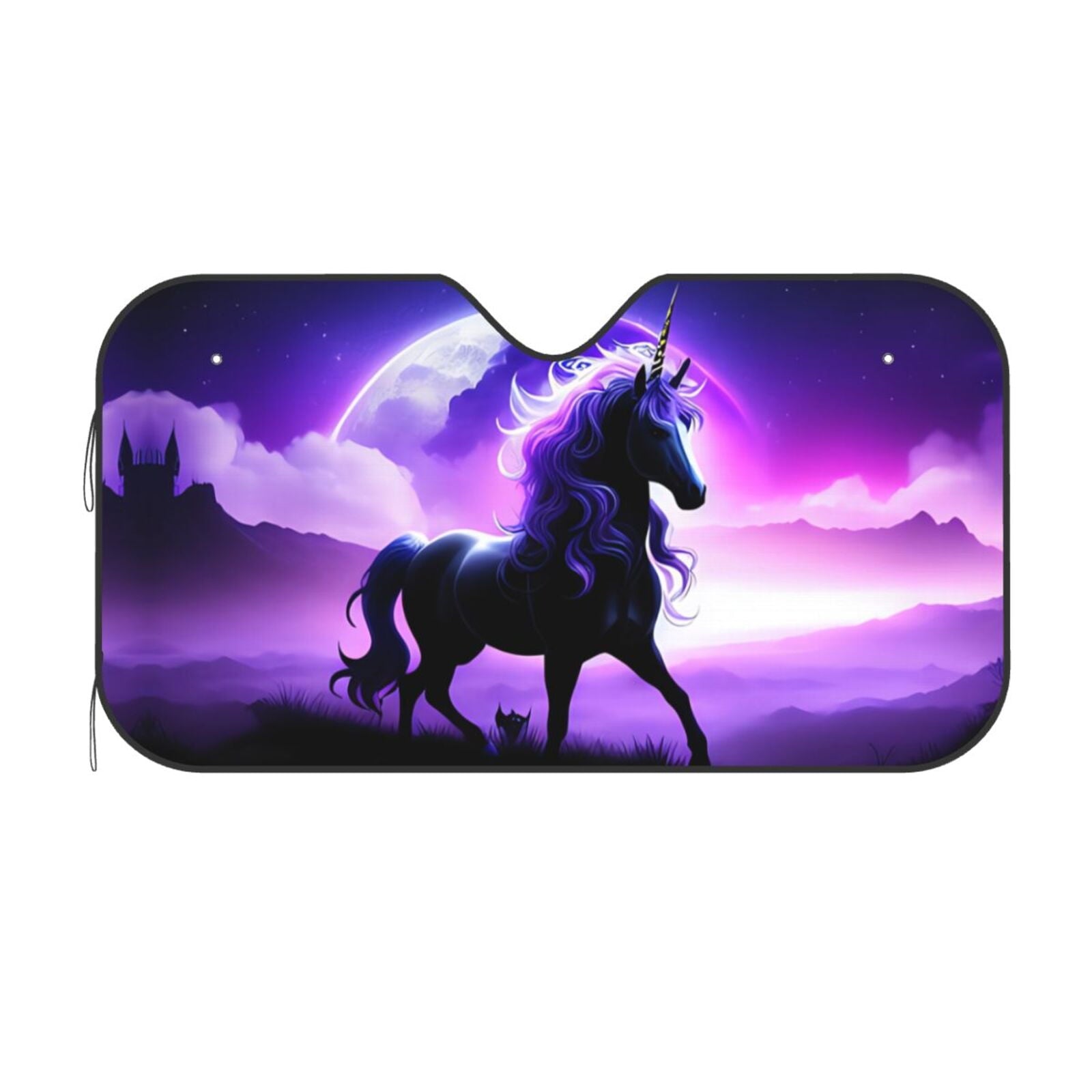 ZNDUO Car Windshield Sun Shade, Purple Fantasy Unicorn Pattern Windshield Sun Shade UV Rays and Heat Sun Visor Protector Foldable Windshield Sun Shade, Small Size